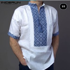 Incerun Men's White Dashiki (S) - Batik Printing